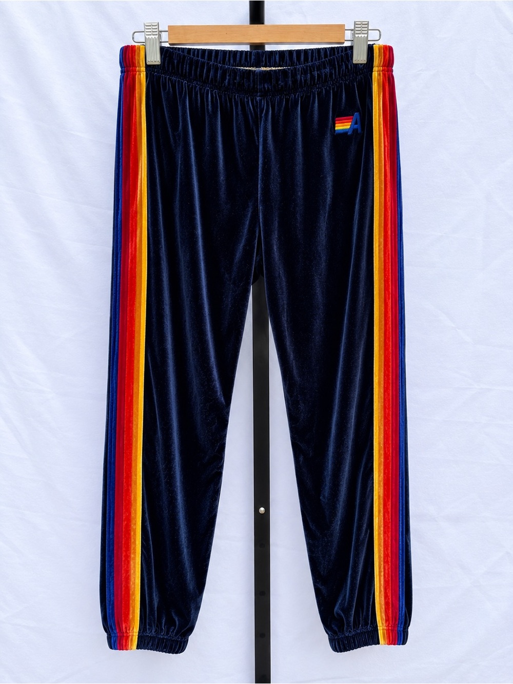 Aviator Nation Classic Velvet Sweatpants Rainbow 5-Stripe Velour Joggers Size S - Picture 9 of 9